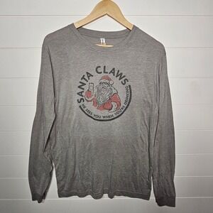 Santa Claws Men's Long Sleeve T-Shirt Gray Large Polyester Cotton Rayon